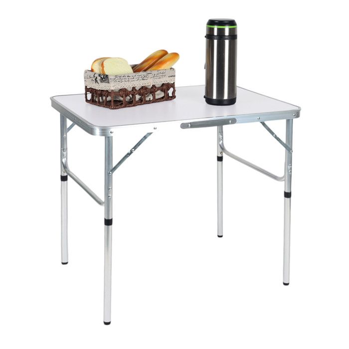 Table De Camping Pliante Relaxdays – Réglable En Hauteur (34-70 Cm), Légère 3,1 Kg, Blanc/argenté, 75 X 55 Cm