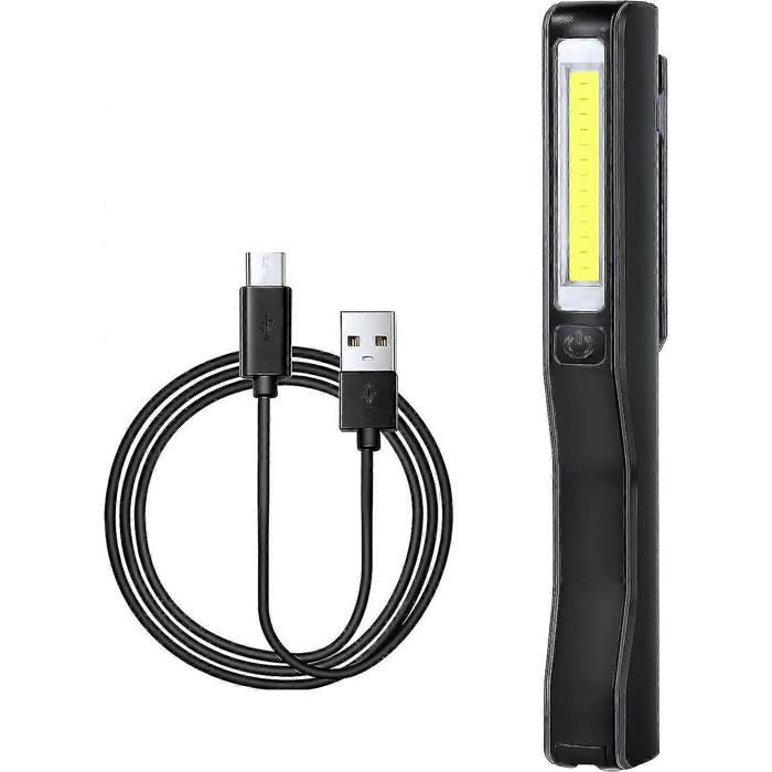 Lampe torche LED dinspection lampe de travail câble USB clip magnétique rechargeable lampe torche de poche COB noire