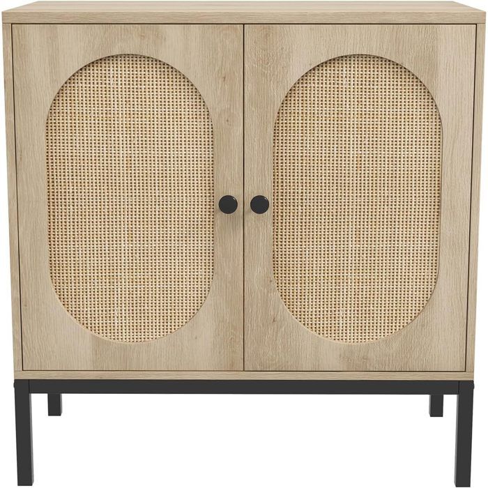 Buffet de Cuisine - PROMIRACAL - Verre Cannelé - MDF & Verre Trempé - 80x40x83cm - Beige