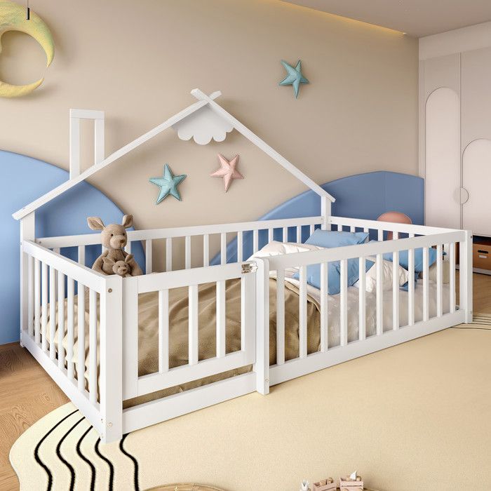 Lit cabane enfant 90x190 cm - avec barrières de sécurité - bois massif - blanc (sans matelas) Lit cabane enfant 90x190 cm - avec barrières de sécurité - bois massif - blanc (sans matelas)