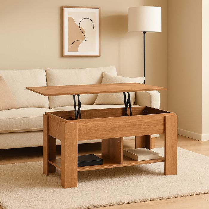Table basse – URBAN MEUBLE – Plateau relevable avec rangements – Finition bois foncé – Style pratique salon – 96x50x46 8/63 cm Table basse – URBAN MEUBLE – Plateau relevable avec rangements – Finition bois foncé – Style pratique salon – 96x50x46 8/63 cm