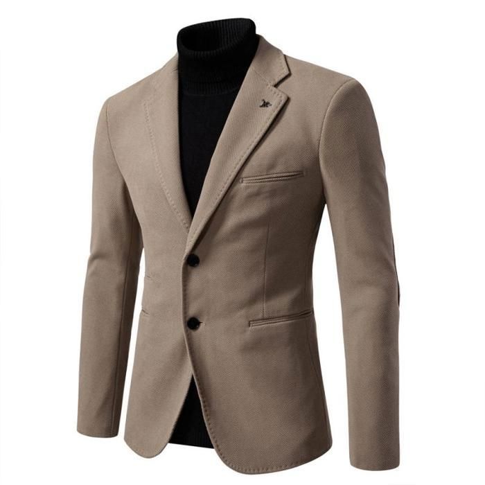 Veste de Costume Pour Homme Regular Fit Casual Blazer Mi-Saison Elegant Couleur Unie Pour Printemps et Automne - Kaki Kaki - Prêt-à-Porter