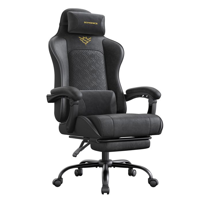 Chaise Gaming - SONGMICS - Ergonomique - Repose-Pieds - Noir dEncre