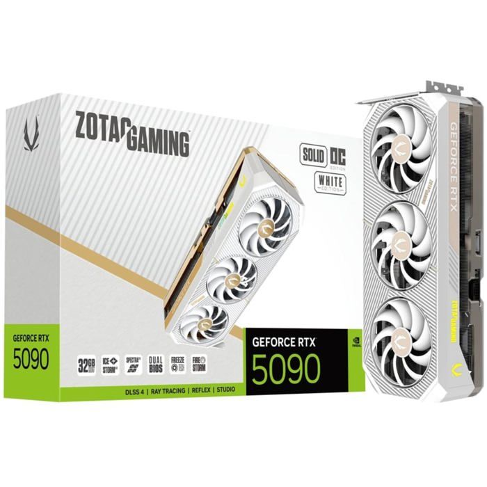 Carte Vidéo - ZOTAC - GeF. RTX5090 - 32GB GDDR7 - Solid OC White Edition - Reflex 2
