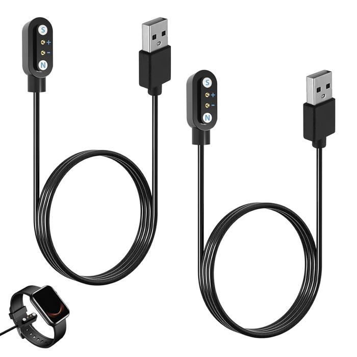 2 Pièces Universel Chargeur Montre Connectée 2 Pin 4mm Magnétique Chargeur pour Smartwatch Câble USB 60cm Charge Rapide