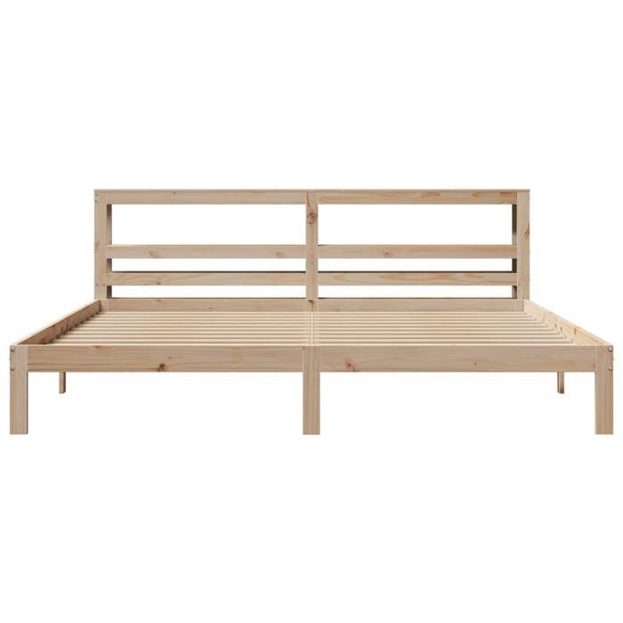 Structure de lit avec tête de lit - UU - 200x200 cm - Bois de pin massif - Étagères de rangement
