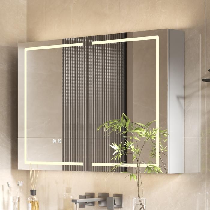 AquaWise Armoire Miroir Salle de Bain LED 100*60cm Éclairage 3 Températures Intensité Réglable Anti-Buée Douille