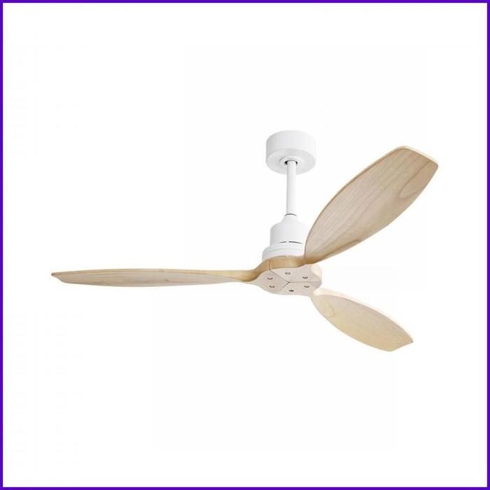 Ventilateur de plafond 52 pouces - Lames en bois massif - Sans lumière - Moteur DC silencieux - Télécommande 6 vitesses - Blanc - Beverlyachorn