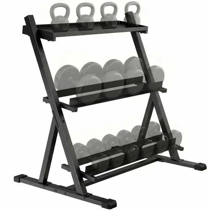 Support pour haltères - SPORTNOW - 3 niveaux - support de poids réglable - pour haltères kettlebells - acier - 88x66x88cm - noir
