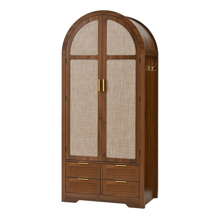 Armoire moderne luxueuse Noyer 80x50x179cm portes courbes tringle et tiroirs généreux rangement idéal chambre et entrée Armoire moderne luxueuse Noyer 80x50x179cm portes courbes tringle et tiroirs généreux rangement idéal chambre et entrée