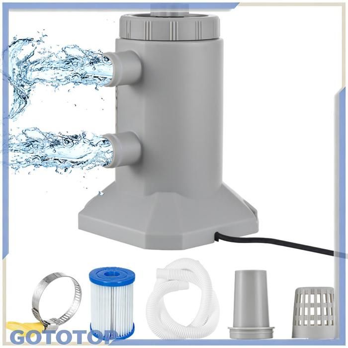 GOTOTOP Pompe de piscine Pompe De Filtration à Cartouche Pour Piscines Hors Sol 55W 250L/h Débit OB piscine gazon Prise UE grise