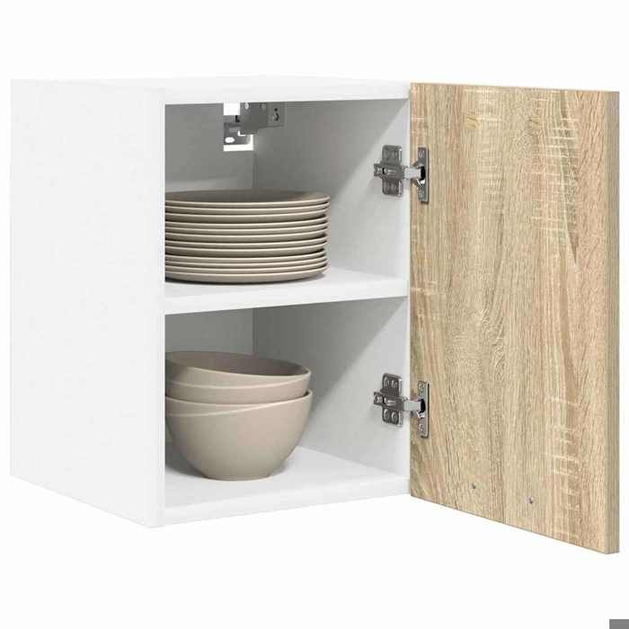 Seasonal SaleArmoire suspendue cuisine 1PC - SWEETY - Placard mural/Étagère Flottante - avec porte Riga 2 pcs Chêne Sonoma et Bla