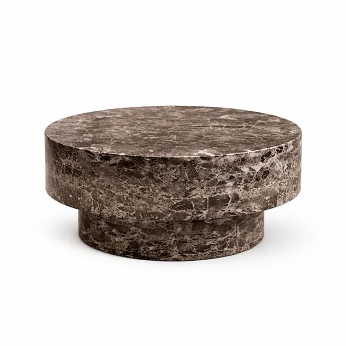 ZENA-70 - Table basse ronde en marbre dingénierie marron D70 cm