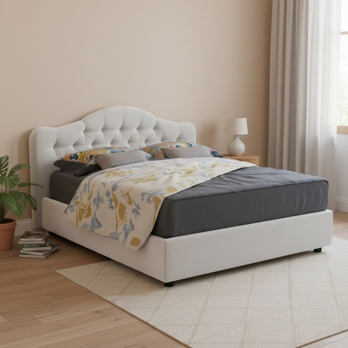 Lit Double Alfer Dmora en Tissu Blanc Lit Double Alfer Dmora en Tissu Blanc
