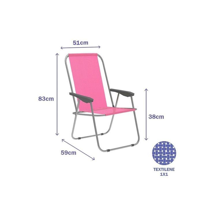 Chaise pliante - MARBUENO - 59 x 83 x 51 cm - Aluminium - Rose - Pliable