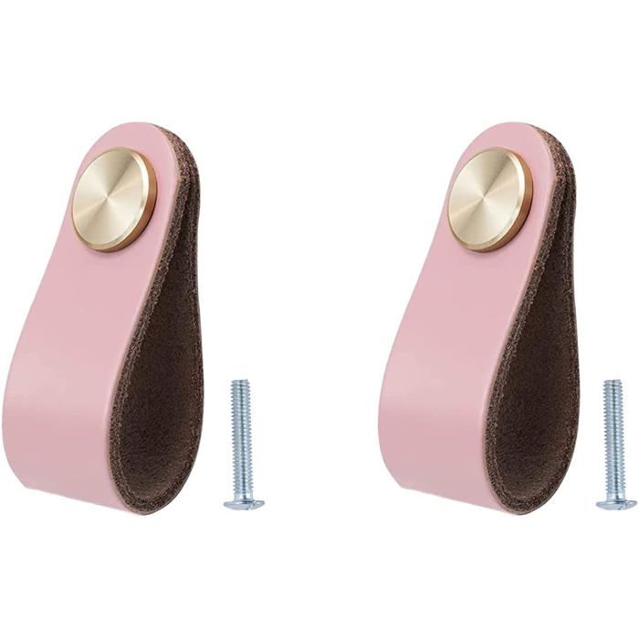 Lot de 2 poignées en cuir vintage pour meubles portes de placard tiroirs armoires commodes cuisine et salle de bain. - R - Rose