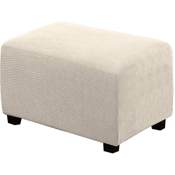 Housse de Pouf Rectangulaire Extensible 29-34 Jacquard Épais Lavable Protection Repose-Pieds Beige Naturel