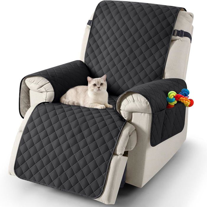 Housse de Fauteuil Relax 1 Place Housse pour Fauteuil Relax Ectrique avec Poche Protege Canape Impermeable.(Noir 22 inch)