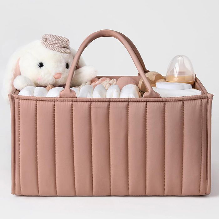 Panier Rangement Bébé Rangement Lange Bebe avec Compartiments et Poignées Couches Bebe Portable Rose r PETIT MEUBLE DE RANGEMENT