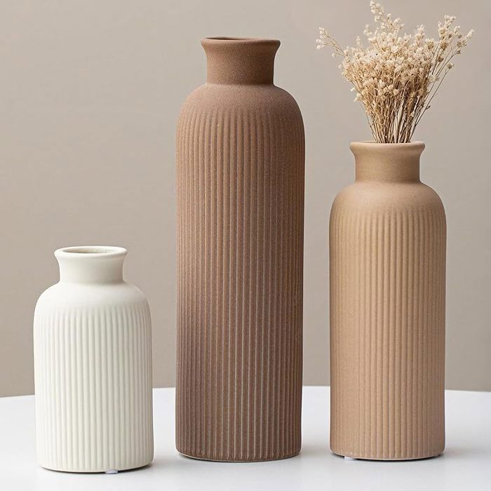Lot de 3 petits vases en céramique de 25 cm pour la décoration (mélange de café)