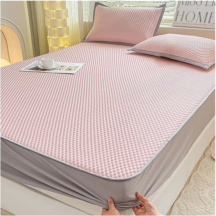Linge de Lit Rafraîchissant 180x200 cm avec 2 Taies Surmatelas Cooling pour Lit Simple Double et King Rose - Modèle  CACHE SOMMIER