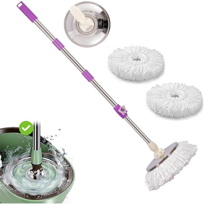 Bai Rotatif 360° Bai serpillère Ajustable Manche Acier Inoxydable Extensible 127 cm 2 Têtes Violet