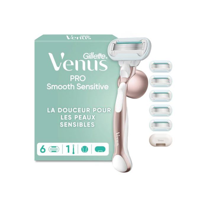 Rasoir - GILLETTE VENUS - Pro Smooth Sensitive - 6 recharges - Manche réutilisable - Rose