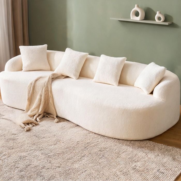 Canapé dangle 3 places incurvé en chenille clean white méridienne gauche L 243 cm sans montage