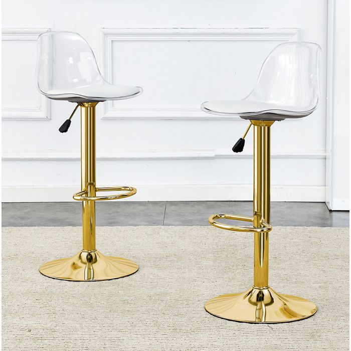 Tabourets De Bar Lot De 2 Or Et Transparent Tabourets Réglables FloraGrace Pour Cuisine Ou Bar Faciles A Monter 82-104cm