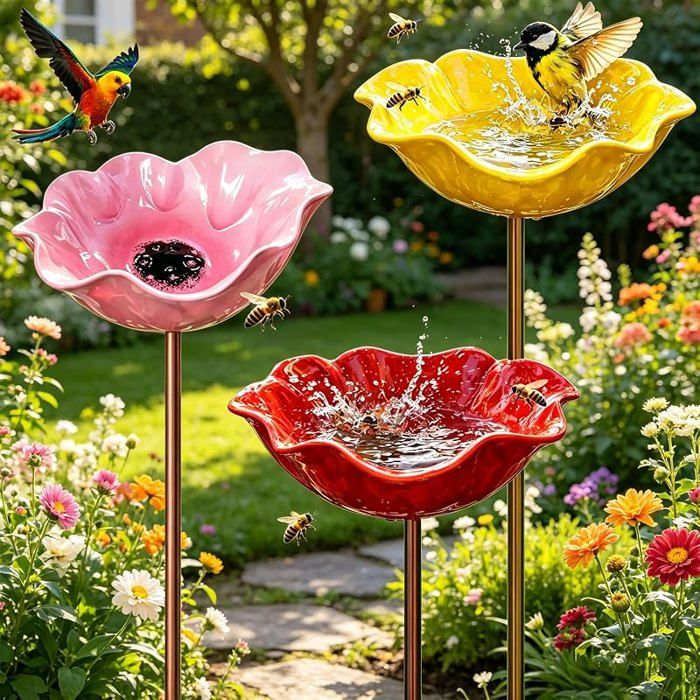 Bain D’Oiseaux 3 Pièces Abreuvoir Oiseaux Bain pour Oiseaux Mangeoire Oiseaux Bassin pour Oiseaux Deco Jardin