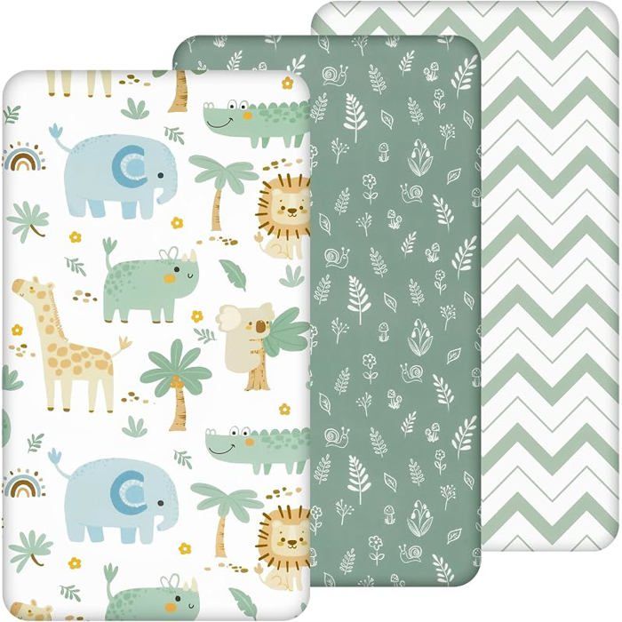 Drap Housse 70x140 cm pour Lit Bébé et Enfant  En Microfibre Ultra-doux Confortable et Respirant Lot Lion Vert 140x70cm