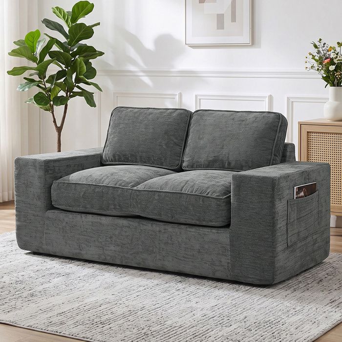 Canapé 2 Places - CRESTA - Canapé en Chenille 156 cm - Gris - Assise moelleuse haute densité - Housses zippées & 2 oreillers Canapé 2 Places - CRESTA - Canapé en Chenille 156 cm - Gris - Assise moelleuse haute densité - Housses zippées & 2 oreillers