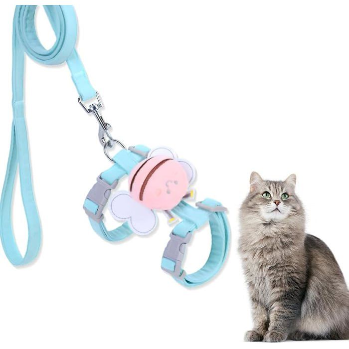 Harnais Régble pour ChatAnti Évasionavec LaisseJauneTaille pour Chats de 15 à 4 kg LAISSE
