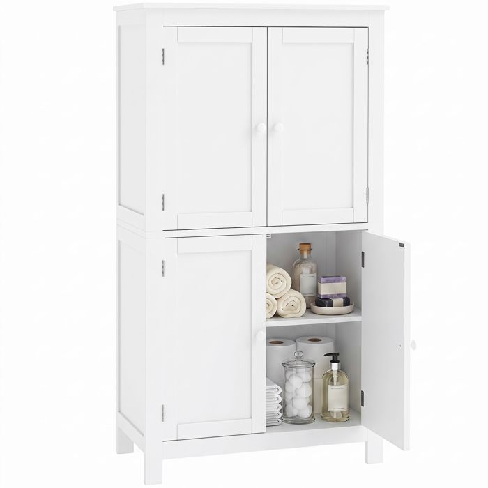 Meuble de salle de bain - HOMCOM - 4 portes - étagères réglables - style moderne - bois - 60 x 30 x 110 cm - blanc