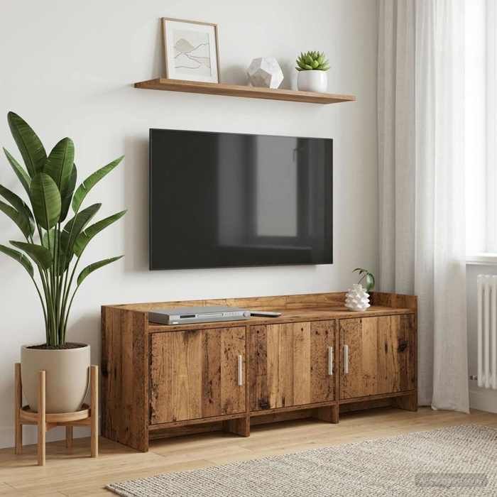 ELORAN®Meuble TV - 130x33x47 cm - Bois ancien - Bois dingénierie - Meuble télé Moderne_00233988