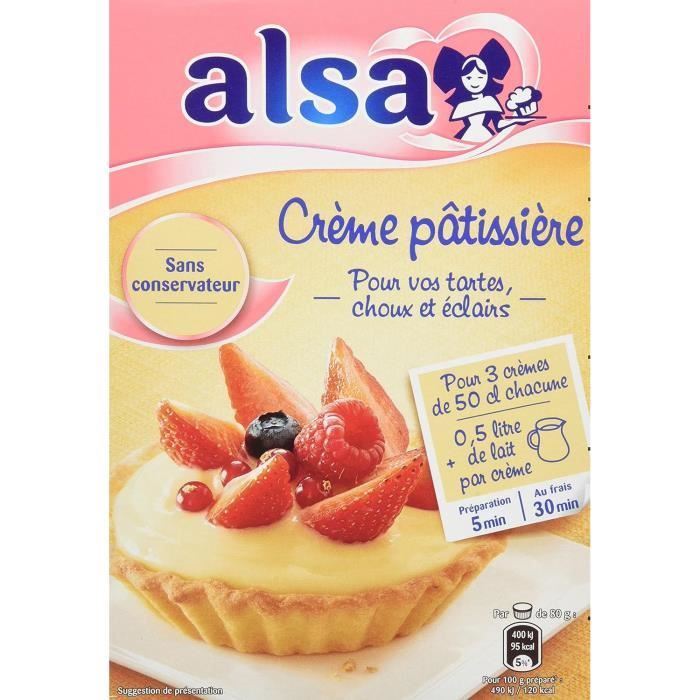 LOT DE 6 - ALSA - Préparation crème pâtissière onctueuse - boite de 390 g