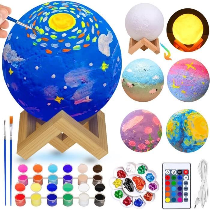 HOSSOM Kit Peinture Lampe Chat 3D – Veilleuse DIY Avec 12 Peintures, Pinceau, Tablier – Cadeau 3-12 Ans
