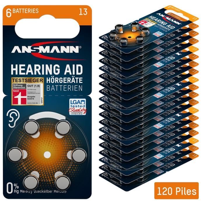 Piles pour appareils auditifs - Boîte de 60 piles Zinc-Air #312