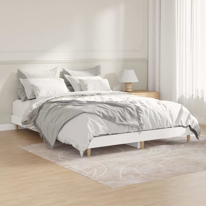 cadre de lit blanc atyhao 140x190 cm en bois d'ingénierie et eucalyptus massif