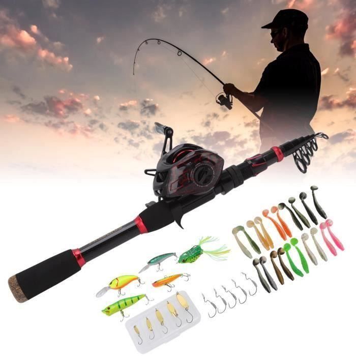 Kit Pêche Enfant Aofesel - Canne Télescopique 1,8m + Moulinet + Leurres - Fibre De Carbone - 3 Ans Et +