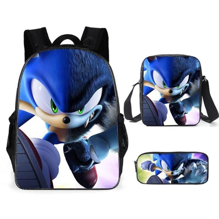 Sac ?� dos Sonic Anime #3 Sac d'?�cole de grande capacit?� ?� imprim?� tendance en trois parties 