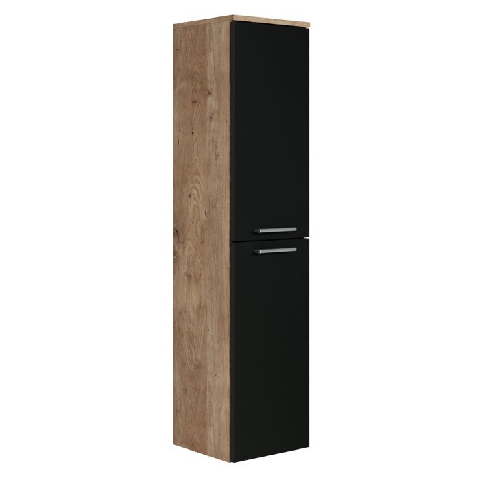 Armoire de rangement de Saturnus Hauteur 130cm Chene chataignier avec noir mat - Meuble de rangement haut placard armoire colonne