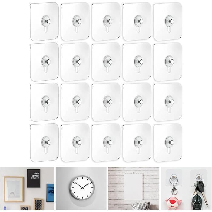 20 Crochets Adhésifs Transparents Pour Murs - 6x6 Cm, Sans Perçage - Pour Cadres, Horloges, Photos, Décorations