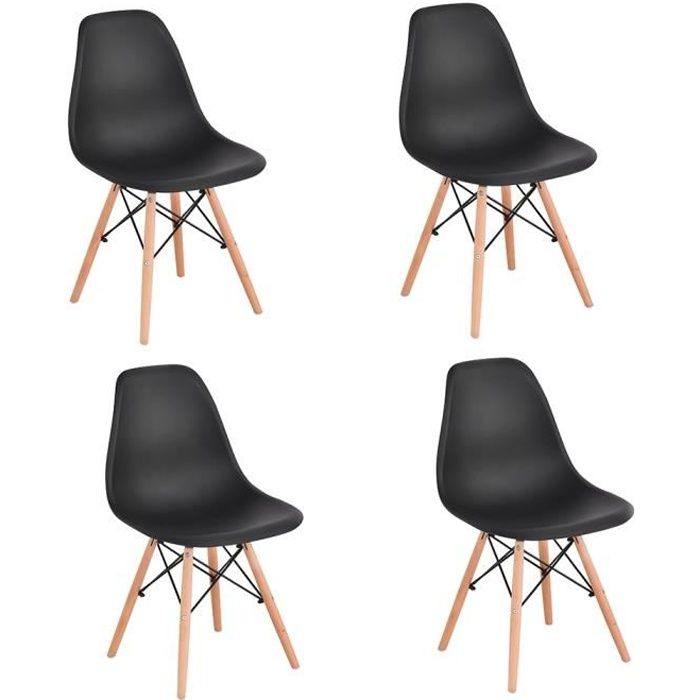Lot de 4 Chaises Style Scandinaves Chaise en ABS Plastique Cuisine Noir