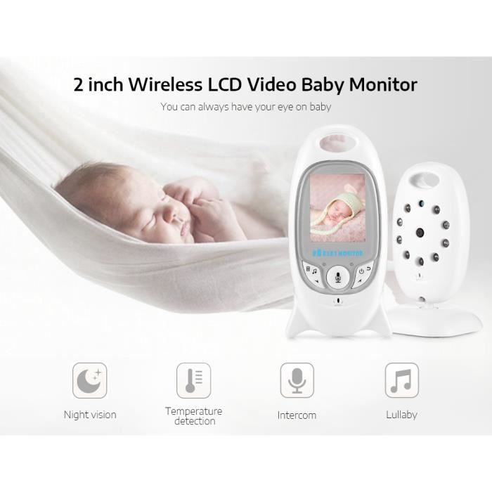 Babyphone Vid/éo Cam/éra sans Fil 2,0 Pouces Moniteur B/éb/é 2,4 GHz Cam/éra B/éb/é Talkie Walkie Surveillance Temp/érature Vision Nocturne et Berceuses Int/égr/ées avec Ecran LCD Color/é
