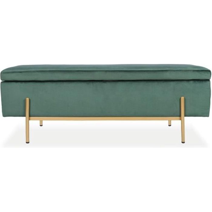 Banquette coffre Olivia Velours vert pieds or