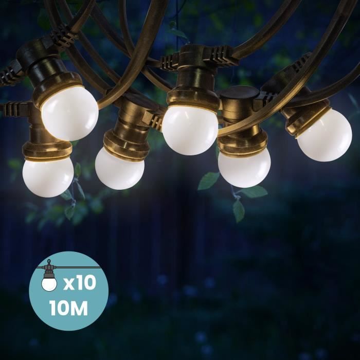 Guirlande Lumineuse Extérieure - SKYLANTERN - Guirlande Guinguette 10M Blanc IP65 - 10 Ampoules LED Remplaçables