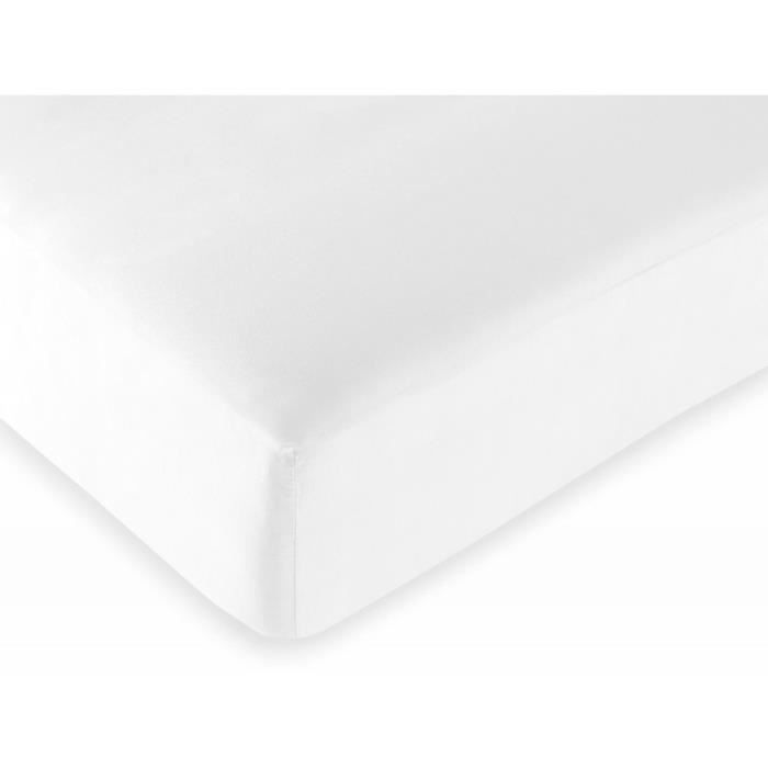Drap housse 90 x 190 cm blanc - 100% coton / 57 fils/cm²
