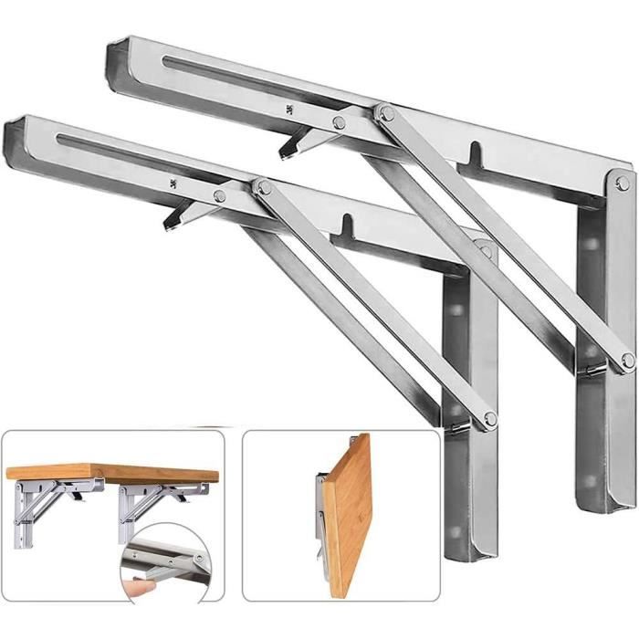 Lot De 2 Equerre Etagere 300mm, Support Console Pliable, Acier Inoxydable Equerre Rabattable Murale 60kg 132lbs Porteur Noir