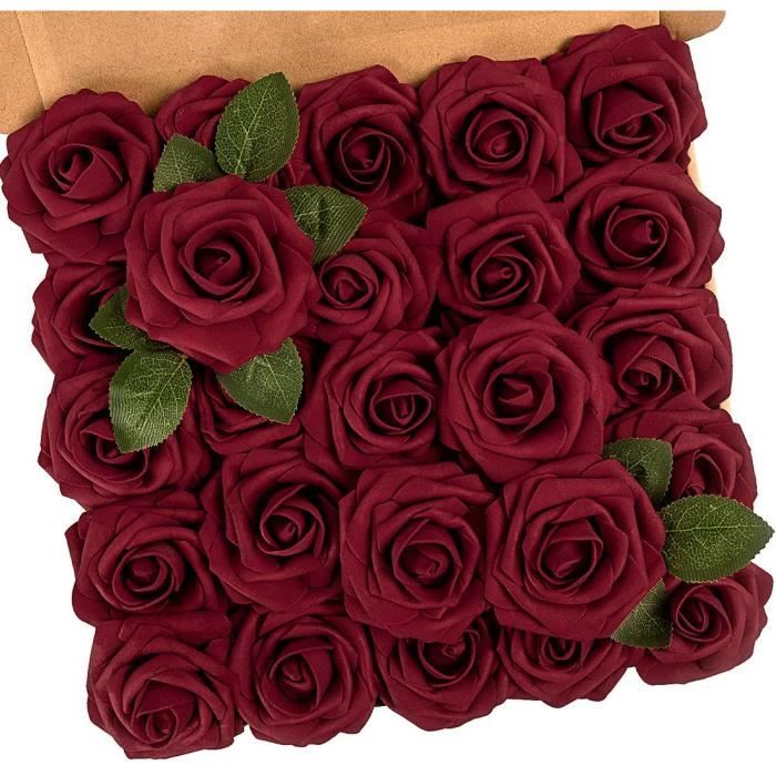 Lot de 25 roses artificielles avec tiges pour décoration de mariagebouquet  de mariéedécoration de la maisonrouge foncé [80] - Cdiscount Jardin